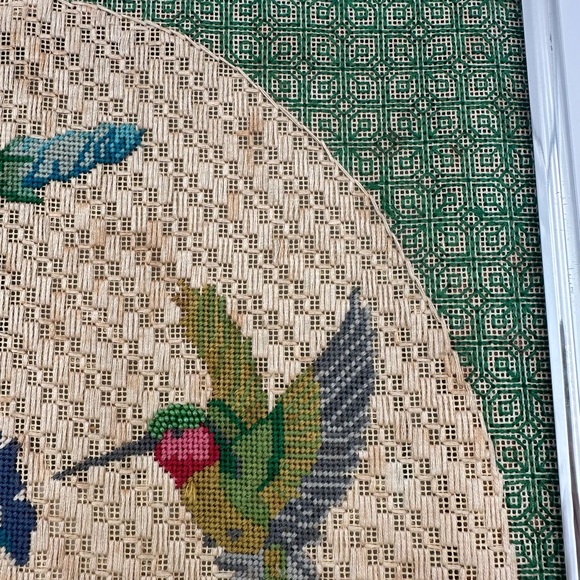 Vintage Hummingbird and Morning Glory Embroidery Needlepoint Wall Art - Picture 4 of 8